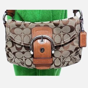 COACH SOHO SIGNATURE KHAKI JACQUARD Y2K PURSE SHOULDER HANDBAG F11860 VINTAGE